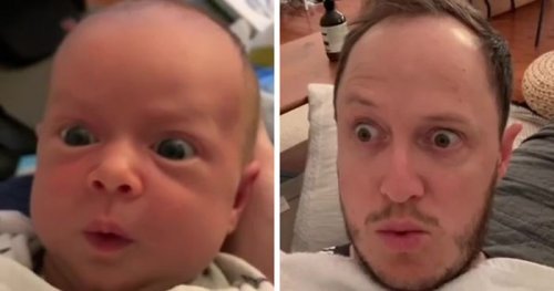 Молодой отец воссоздаёт выражения лица своей крошечной дочки, когда та пьёт молоко (8 фото + видео)